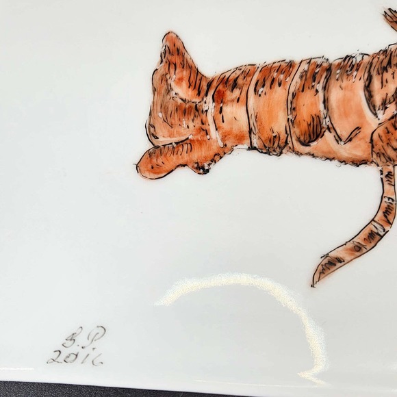 Vintage hand painted lobster signed flat ceramic sushi platter decorative plate - Picture 2 of 3